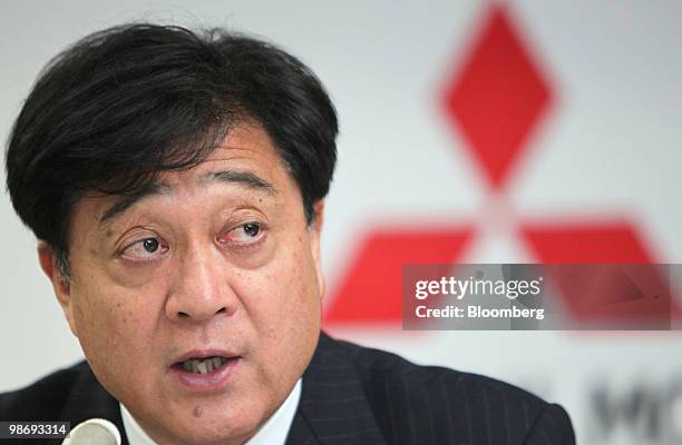 Osamu Masuko, president of Mitsubishi Motors Corp., speaks during a news conference in Tokyo, Japan, on Tuesday, April 27, 2010. Mitsubishi Motors...