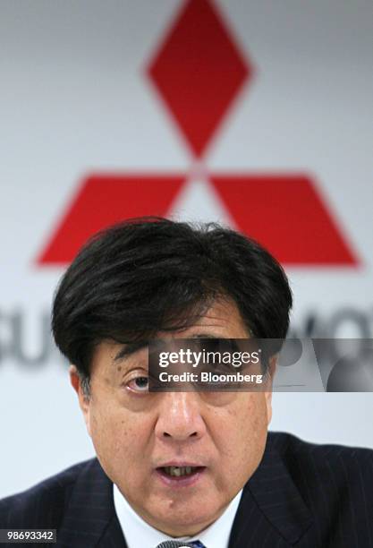 Osamu Masuko, president of Mitsubishi Motors Corp., speaks during a news conference in Tokyo, Japan, on Tuesday, April 27, 2010. Mitsubishi Motors...