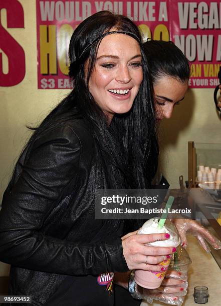 Lindsay Lohan visits Millions of Milshakes on April 26, 2010 in Los Angeles, California.