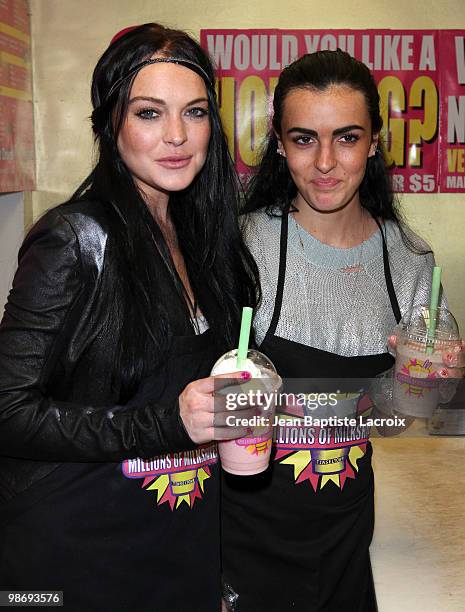 Lindsay Lohan and Ali Lohan visit Millions of Milkshakes on April 26, 2010 in Los Angeles, California.