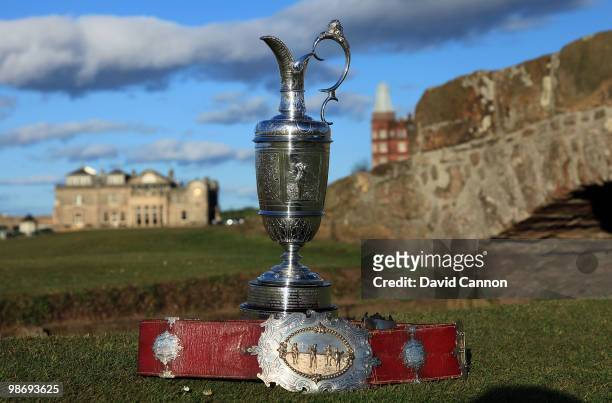 The Open Championship trophy with the original Champion Belt awarded to the early winners of the Championship. A replica of the belt will be awarded...