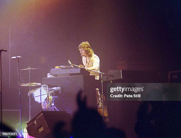 Tony Banks of Genesis performs on stage at the Playhouse Theatre in Edinburgh, Scotland, on January 14th, 1977.