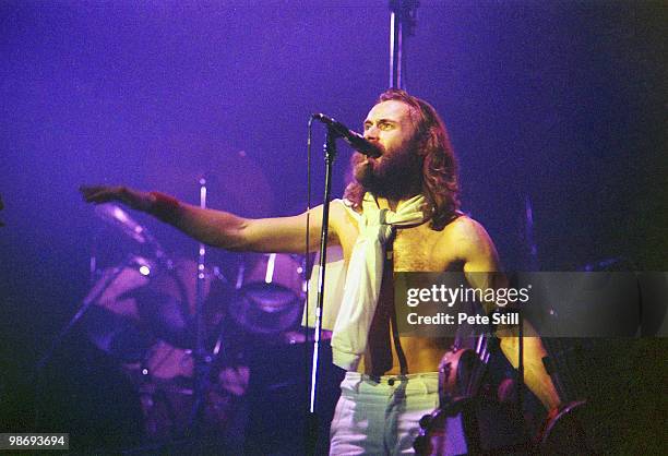 Phil Collins of Genesis performs on stage at the Playhouse Theatre in Edinburgh, Scotland, on January 14th, 1977.