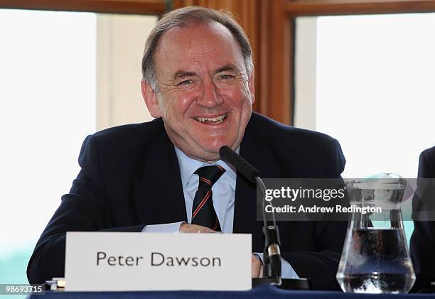 Peter Dawson, Chief Executive of the R&A, talks to the media during the Open Championship press conference on April 27, 2010 in St Andrews, Scotland.