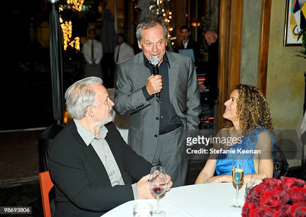 Giorgio Moroder, Wolfgang Puck and Francisca Moroder Giorgio Moroder's Surprise Birthday Party at Spago on April 26, 2010 in Beverly Hills,...