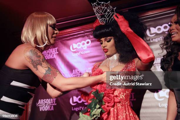 Raven, The winner of second season of RuPaul's Drag Race, Tyra Sanchez and Jujubee attend Logo's RuPaul's Drag Race Finale at Therapy Bar on April...