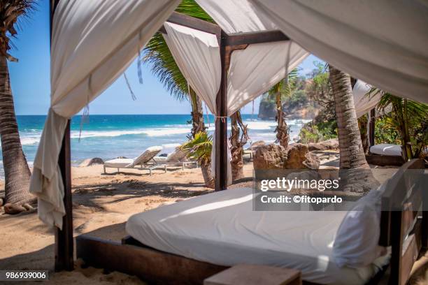 beach bed and beach sun bed - chaise longue - fotografias e filmes do acervo