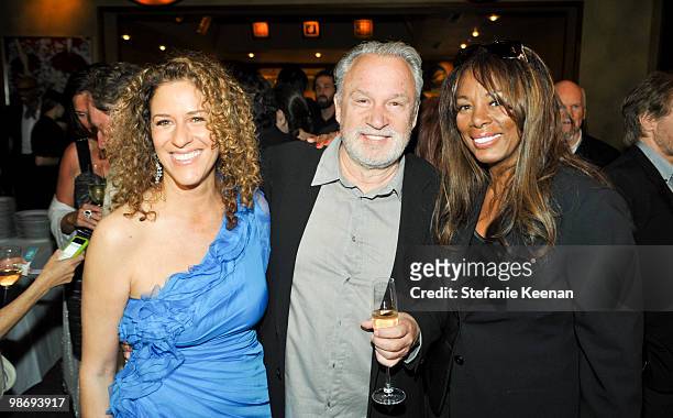 Francisca Moroder, Giorgio Moroder and Donna Summer attend Giorgio Moroder's Surprise Birthday Party at Spago on April 26, 2010 in Beverly Hills,...