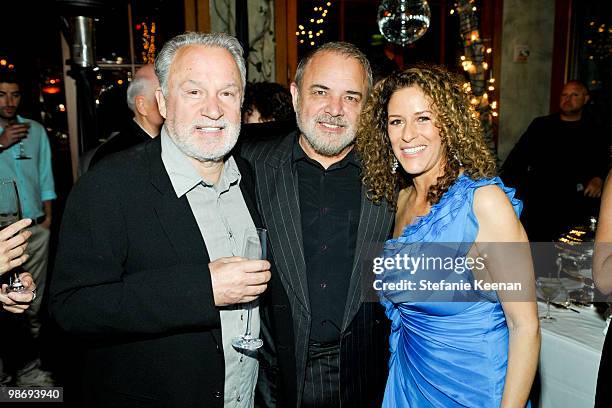 Giorgio Moroder, Ulli Edel and Francisca Moroder attend Giorgio Moroder's Surprise Birthday Party at Spago on April 26, 2010 in Beverly Hills,...