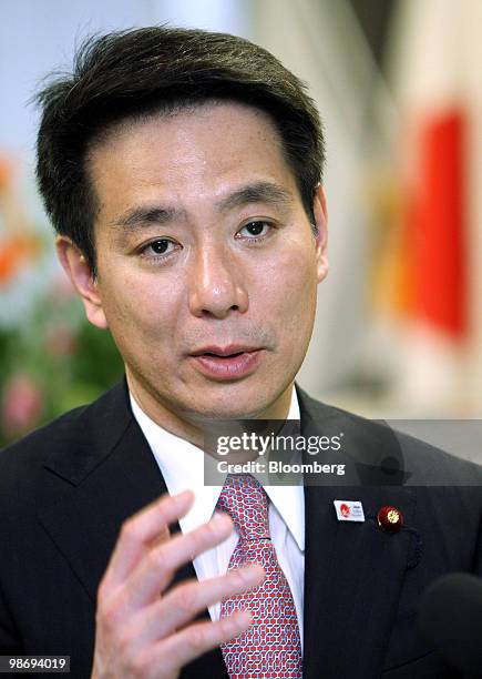 Seiji Maehara, Japan's minister of land and transport, speaks during a group interview in Tokyo, Japan, on Tuesday, April 27, 2010. Japan will...