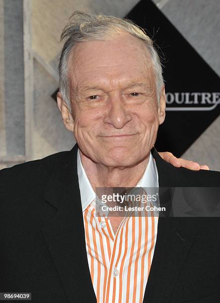 Playboy owner Hugh Hefner arrives at the "Iron Man 2" world premiere held at El Capitan Theatre on April 26, 2010 in Hollywood, California.