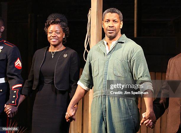 Actors Viola Davis and Denzel Washington attend the opening night of "Fences" on Broadway at the Cort Theatre on April 26, 2010 in New York City.