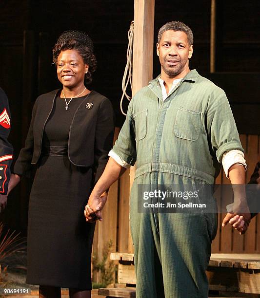 Actors Viola Davis and Denzel Washington attend the opening night of "Fences" on Broadway at the Cort Theatre on April 26, 2010 in New York City.