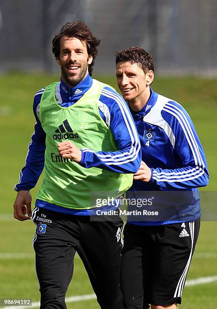 Ruud van Nistelrooy smiles during the Hamburger SV training session at HSH Nordbank Arena on April 27, 2010 in Hamburg, Germany.