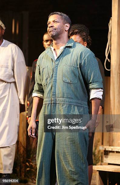 Actor Denzel Washington attends the opening night of "Fences" on Broadway at the Cort Theatre on April 26, 2010 in New York City.