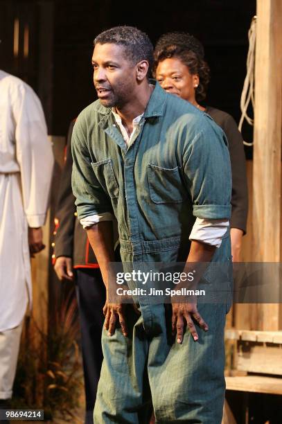 Actor Denzel Washington attends the opening night of "Fences" on Broadway at the Cort Theatre on April 26, 2010 in New York City.