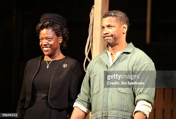 Actors Viola Davis and Denzel Washington attend the opening night of "Fences" on Broadway at the Cort Theatre on April 26, 2010 in New York City.