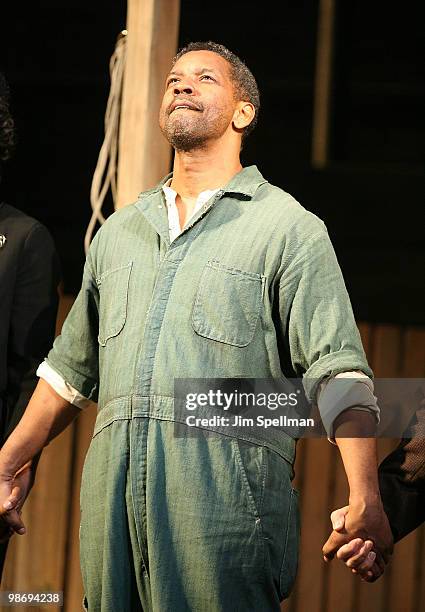 Actor Denzel Washington attends the opening night of "Fences" on Broadway at the Cort Theatre on April 26, 2010 in New York City.