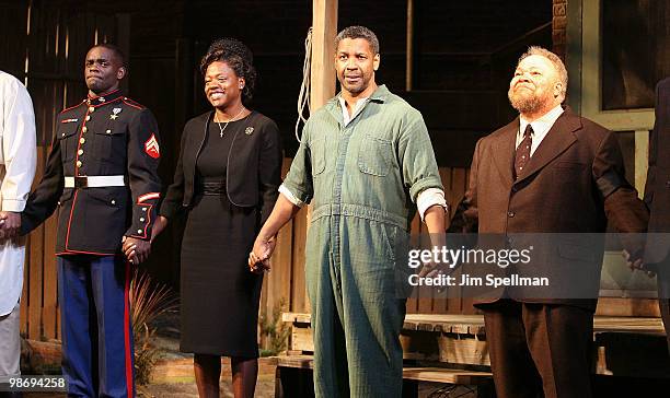 Actors Chris Chalk, Viola Davis, Denzel Washington and Stephen McKinley Henderson attend the opening night of "Fences" on Broadway at the Cort...