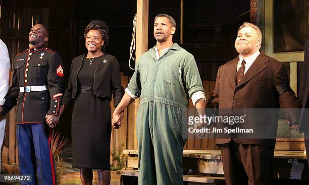 Actors Chris Chalk, Viola Davis, Denzel Washington and Stephen McKinley Henderson attend the opening night of "Fences" on Broadway at the Cort...