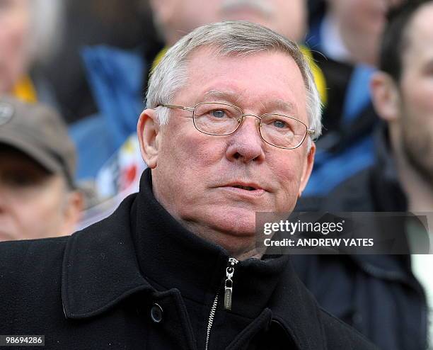 Manchester United's Scottish manager Sir Alex Ferguson looks on before the English Premier League football match between Manchester United and...