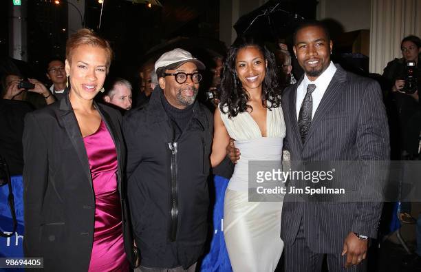 Tonya Lewis Lee, Director Spike Lee, Michael Jai White and Courtenay Chatman attend the opening night of "Fences" on Broadway at the Cort Theatre on...