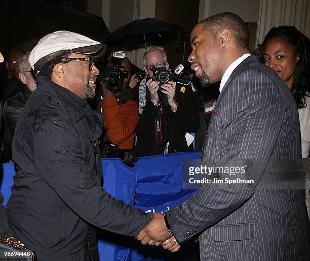 Director Spike Lee and Actor Michael Jai White attend the opening night of "Fences" on Broadway at the Cort Theatre on April 26, 2010 in New York...