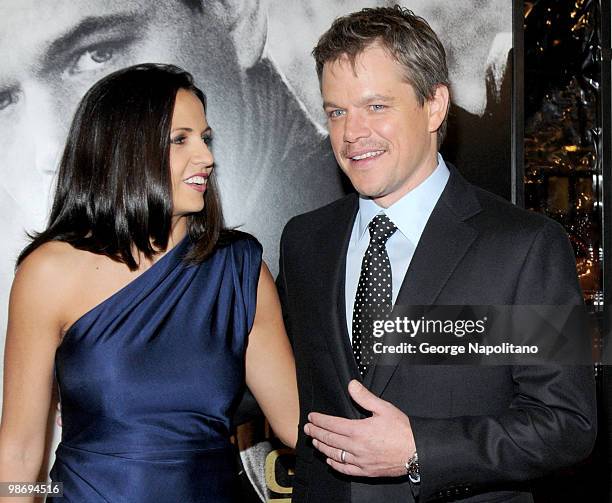 Luciana Damon and actor Matt Damon attends a screening of "Green Zone" hosted by the Cinema Society, Universal Pictures and Working Title Films at...