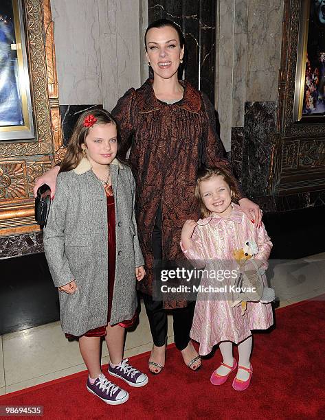 Actress Debi Mazar with daughters Evelyn Mazar and Giulia Mazar arrives at the opening night of "CATS" at the Pantages Theatre on March 9, 2010 in...