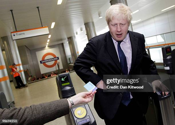 Mayor of London Boris Johnson opens of the new East London overground rail link at Dalston Junction on April 27, 2010 in London, England. The billion...