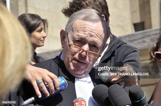 Olivier Metzner, lawyer of former Panamanian dictator Manuel Noriega addresses the media on April 27, 2010 outside Paris courthouse after his client...