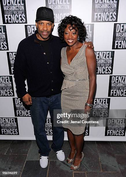 Actors Denzel Washington and Viola Davis pose for photos at the Broadway Opening Night After Party for "Fences" at the Bryant Park Hotel on April 26,...