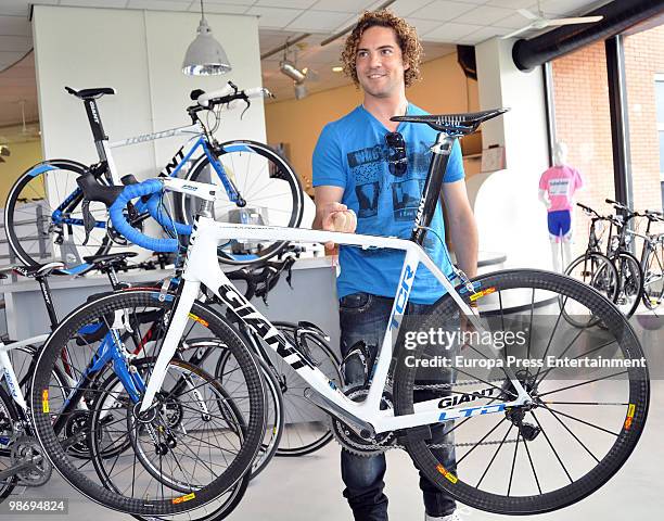 Spanish singer David Bisbal visits a bicycle factory on April 27, 2010 in Amsterdam, Netherlands.