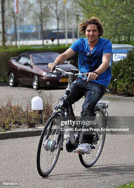 Spanish singer David Bisbal visits a bicycle factory on April 27, 2010 in Amsterdam, Netherlands.