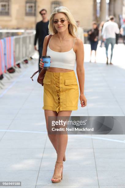Mollie King seen arriving at BBC Radio One on June 29, 2018 in London, England.