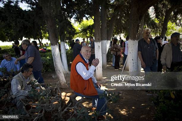 Pensioners rest in shade during an anti- government demonstration on April 22, 2010 in Athens, Greece. Greece has requested financial assistance from...