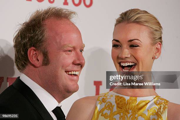 Peter Helliar and Yvonne Strahovski attend the premiere of 'I Love You Too' at Event Cinemas George Street on April 27, 2010 in Sydney, Australia.