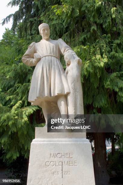 france, tours, statue of michel colombe. - colombe stock pictures, royalty-free photos & images