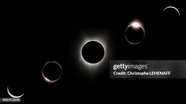 usa. idaho. idaho falls. rexburg. total eclipse of the sun of august 21, 2017. rosary showing the main phases of the eclipse. - eclipse fotografías e imágenes de stock