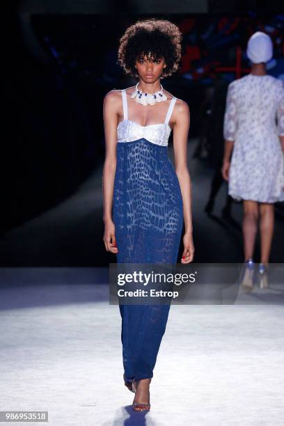 Model walks the runway at the Sweet Matitos show during the Barcelona 080 Fashion Week on June 27, 2018 in Barcelona, Spain.