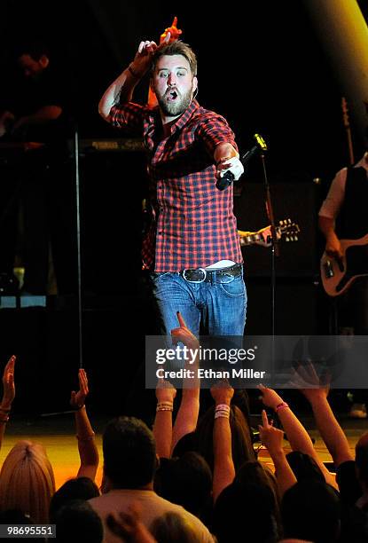 Singer Charles Kelley of the band Lady Antebellum performs during the Academy of Country Music all-star concert at the Fremont Street Experience...