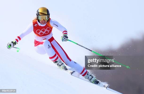 Cornelia Huetter from Austria during the women's alpine skiing event of the 2018 Winter Olympics in the Jeongseon Alpine Centre in Pyeongchang, South...