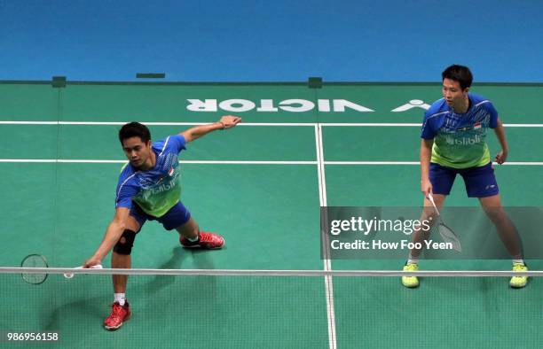 Tontowi Ahmad and Liliyana Natsir of Indonesia in action during Celcom Axiata Badminton Malaysia Open 2018 at Bukit Jalil Stadium, Kuala Lumpur on...