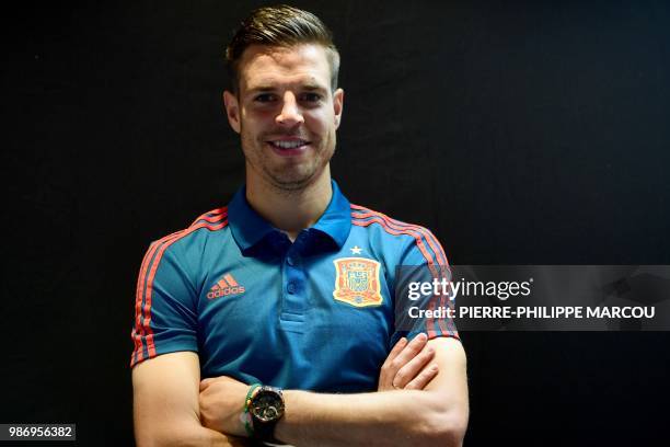 Spain's defender Cesar Azpilicueta poses at Krasnodar Academy on June 29 during the Russia 2018 World Cup football tournament.