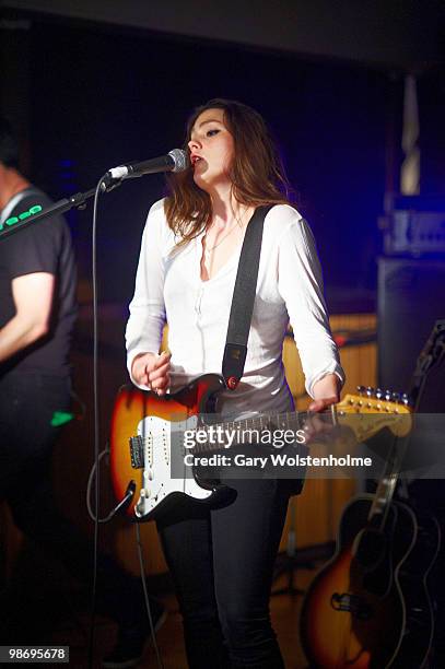 Tiffany Page performs on stage at The Fusion Bar, Sheffield University on April 26, 2010 in Sheffield, England.