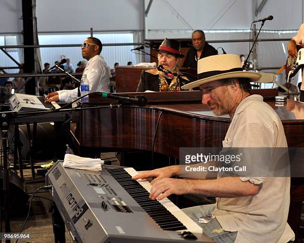 Davell Crawford, Dr John and Jon Cleary perform in the Blues Tent on day two of New Orleans Jazz & Heritage Festival on April 24, 2010 in New...