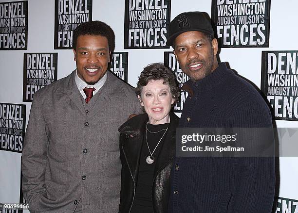Actor Russell Hornsby, producer Carole Shorenstein Hays and actor Denzel Washington attends the opening night of "Fences" on Broadway after party at...