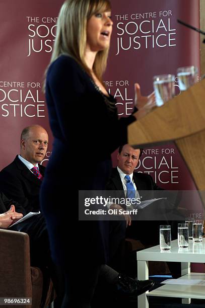 David Cameron , the leader of the Conservative party, and Chris Grayling , the Shadow Home Secretary, listen to a speech by Brooke Kinsella on April...