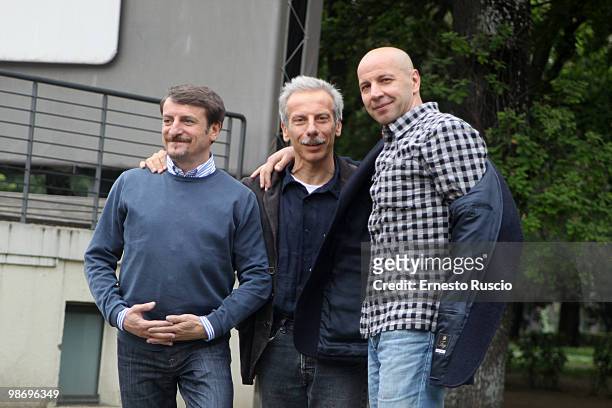 Aldo Baglio, Giovanni Storti and Giacomo Poretti attend the 'Oceani 3D' photocall at La Casa Del Cinema on April 27, 2010 in Rome, Italy.