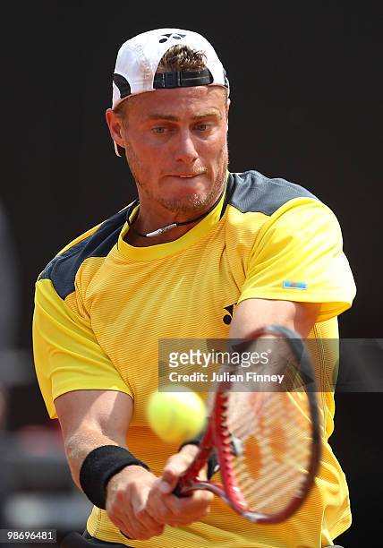 Lleyton Hewitt of Australia in action against Mikhail Youzhny of Russia during day three of the ATP Masters Series - Rome at the Foro Italico Tennis...
